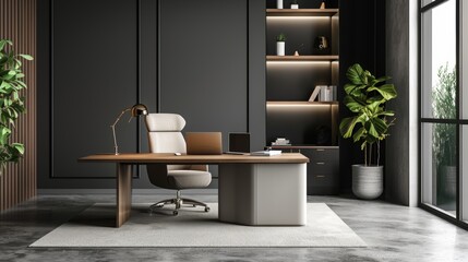 An elegant illustration of a desk in a contemporary office setting AI generated illustration