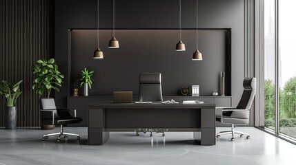 An elegant illustration of a desk in a contemporary office setting AI generated illustration