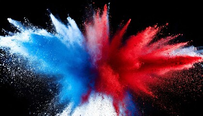 Red and blue powder explosion on white background, freeze motion of red blue powder splash, - obrazy, fototapety, plakaty
