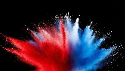 Red and blue powder explosion on white background, freeze motion of red blue powder splash,
