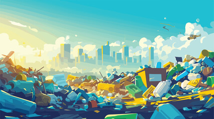 City dump wasteland vector illustration. Cartoon po - obrazy, fototapety, plakaty