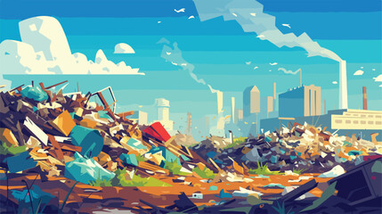 City dump wasteland vector illustration. Cartoon po - obrazy, fototapety, plakaty
