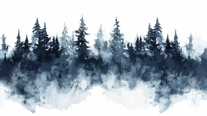 Bäume Silhouette Wald Landschaft Natur Winterlich Wasserfarben Tannen Wald Panorama