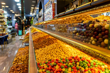 Egyptian bazaar with lots of spices, dry fruits and tea, Istanbul, Turkey. The historical market is...