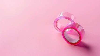 Two rolls of clear pink adhesive tape on background