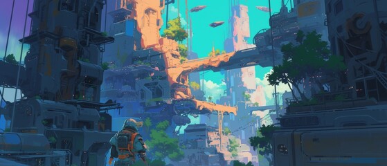 Anime Style Painting 80s City Environment Elements Wallpaper Background