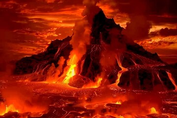 Hot molten lava streaming volcano eruption stream hot boiling magma venus other planet surface destruction flowing fire flame heat danger glowing cosmic