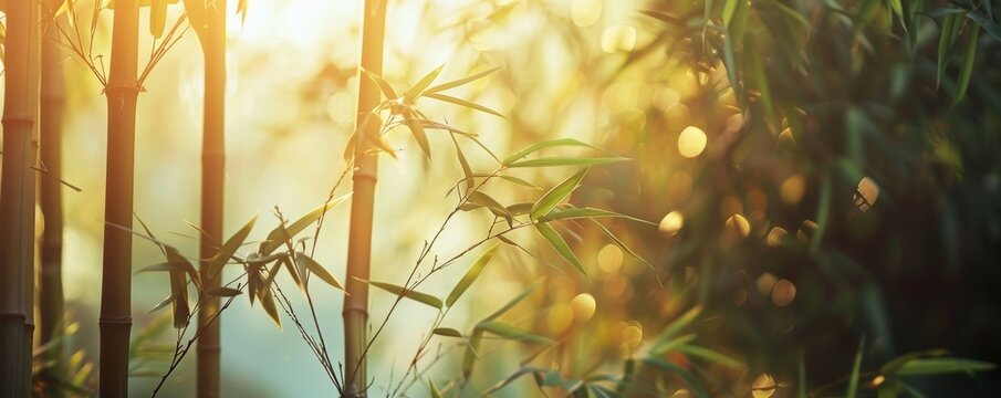Serene bamboo forest in golden sunlight, symbolizing peace and nature's beauty