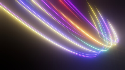 illustration of abstract background with ascending colorful glowing neon lines