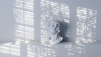 3D illustration of light living room with blind window shadow and bust of David