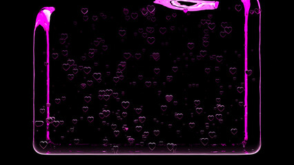 pink jelly lubricant with hearts bubbles flowing in buttle