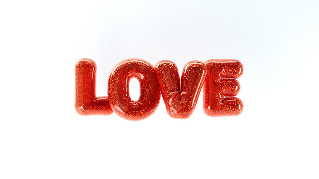 3D illustration of LOVE letters in the form of inflated balloons