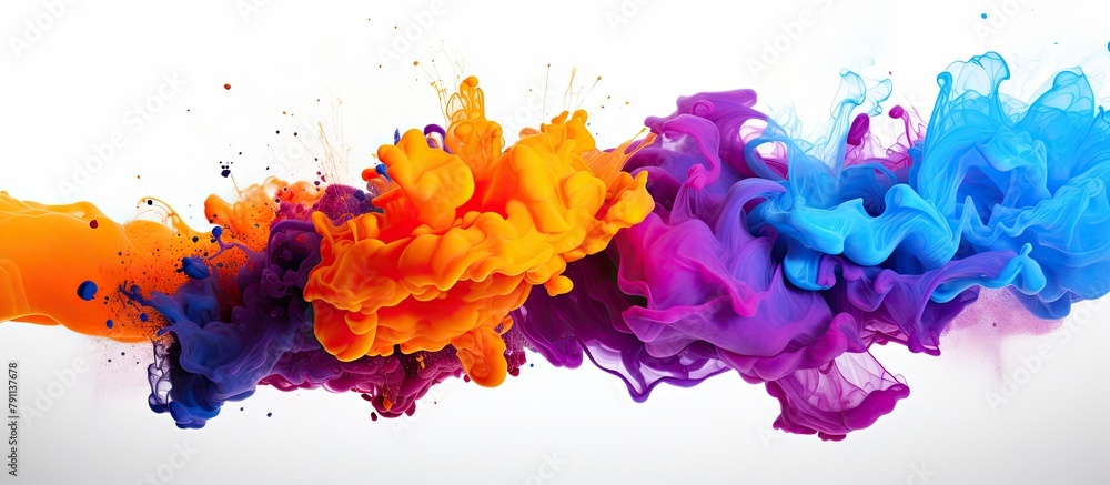 Wall mural colorful paint splashes on white background