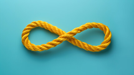 Yellow rope in the shape of an infinity symbol against a bright light blue background, representing support and solidarity for the autism community on World Autism Awareness Day and beyond.