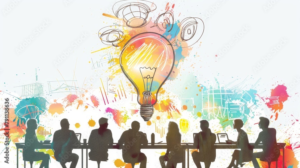Aufkleber artistic representation of a brainstorming session in a startup ai generated illustration