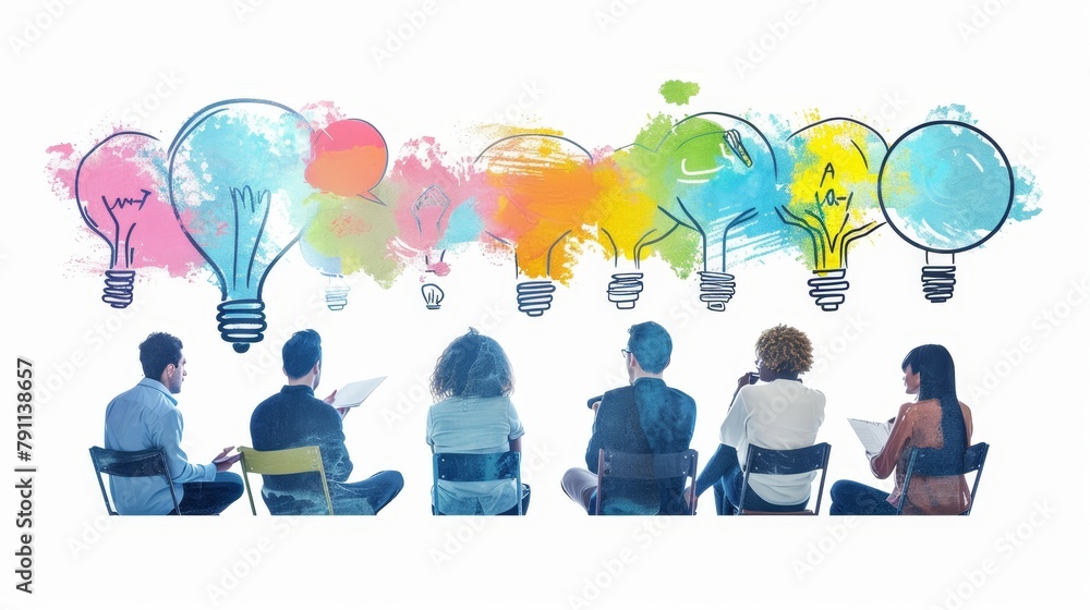 Poster artistic representation of a brainstorming session with team members ai generated illustration