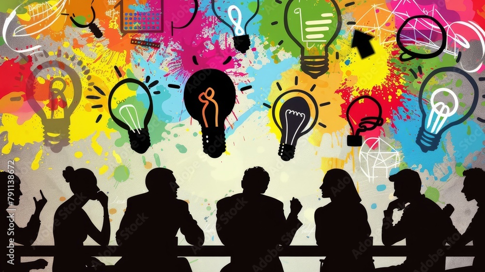 Poster artistic representation of a brainstorming session with team members ai generated illustration