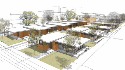 Blueprint for a modular housing complex  AI generated illustration
