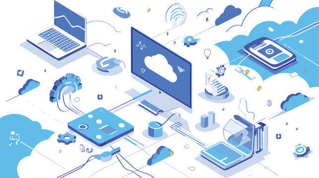 Cloud data technology services outline concept symb
