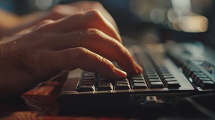 Close-up of a entrepreneurs hand typing on a keyboard  AI generated illustration