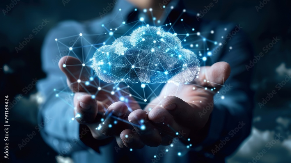 Poster cloud-based applications revolutionizing the way we work ai generated illustration