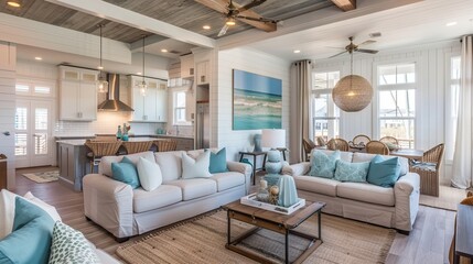 Coastal bungalows with coastal decor  AI generated illustration