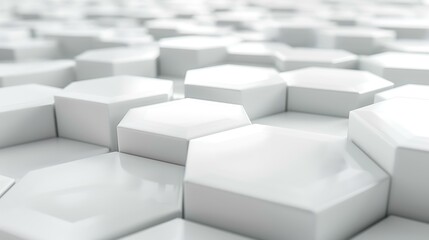 Abstract white hexagon background, 3d render illustration with selective focus