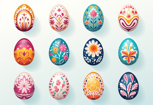 Easter Eggs. Set of vector illustrations in watercolor style. Colored Easter eggs.