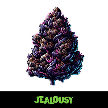 Vector Illustrated Jealousy Cannabis Bud Strain Cartoon
