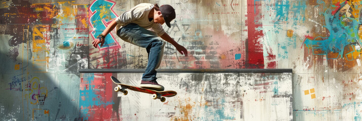 A man in motion, skillfully riding a skateboard up a steep ramp with determination and balance
