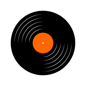 recommend clip art: Vinyl disc icon. Turntable LP or long play music plate for gramophone isolated on white background. DJ equipment. 70s 80s discotheque nostalgia concept. Vector flat illustration.