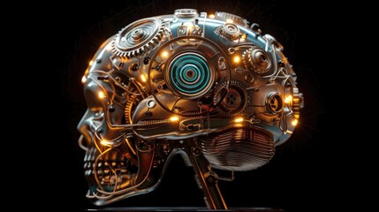 Fototapeta na wymiar Mechanical Illumination A Steampunk Brains Intricate Gearwork of Thought Processes