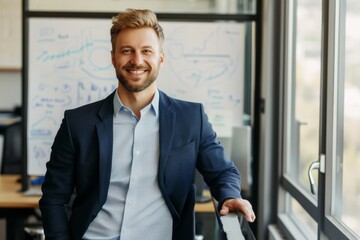 Fototapeta premium Young startup leader entrepreneur ready to present idea discuss on whiteboard investors meeting founder diversity equity equality and inclusion teamwork teambuilding exercise business environment