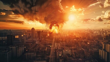 City devastated by explosion. War concept