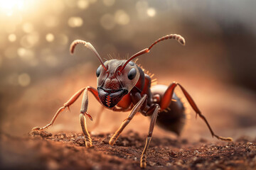Fototapeta premium macro photo of ant on nature background, generative AI