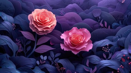 Pink Rose in Imaginative Papercut Landscape A Surreal and Dreamlike Journey into Fluid