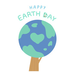 Earth in tree form with "Happy Earth Day" message. Concept of celebrating Earth Day, environmental care and protection, save our planet, eco system, eco friendly. Flat vector illustration.