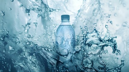 Vibrant Water Showcase: Bottle and Dynamic Flow