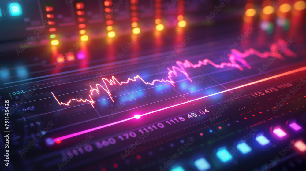 Aufkleber dynamic stock market chart with glowing lines on a digital interface, finance concept.