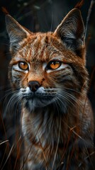 Obraz premium A portrait of a cat in low lighting with rugged outlines and the animal's distinctive features. Wild cat under an aura of mystery and intrigue.