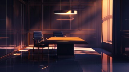 An illustration of a business table in a room with a dark feel  AI generated illustration