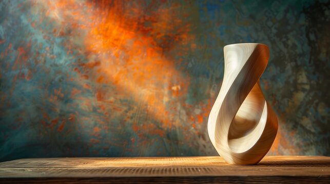 wooden vase sitting table background volumetric light fluid lines consumer electronics professional centered horizon flowing forms princess wood product organic buildings