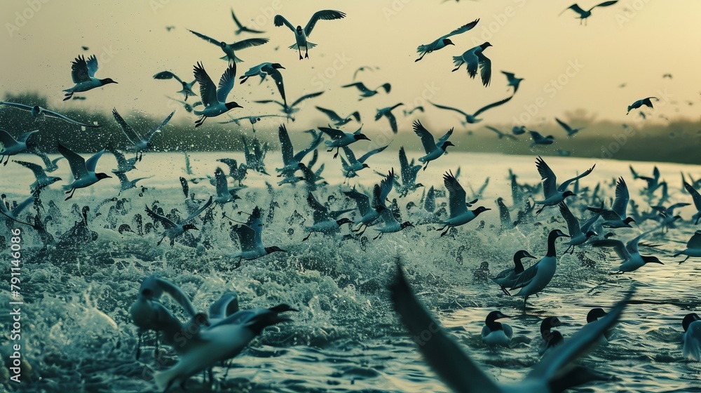 Poster data migration like a flock of migrating birds ai generated illustration