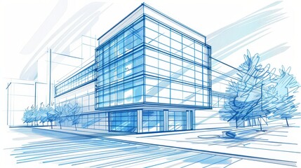 Detailed sketch of a modern office building  AI generated illustration