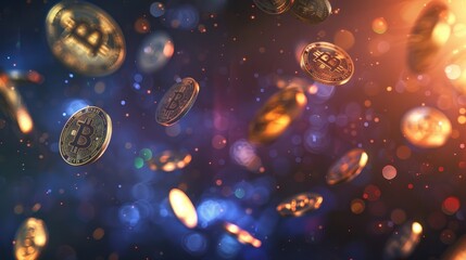 Digital currency icons floating in space  AI generated illustration