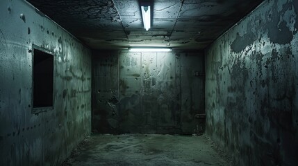 Fototapeta na wymiar Harsh fluorescent lighting in a military bunker AI generated illustration