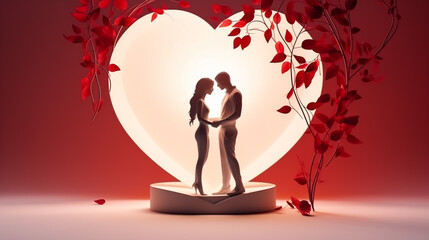 Valentine's Day, kissing couple Black and white vector and illustration. Lovers, kiss. Valentine's Day with red Love Vector silhouette.
