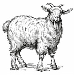 A finely detailed sketch of a domestic goat, captured in a realistic and artistic style.
