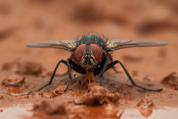 a big nasty dirty fly sits on the excrement, generative AI
