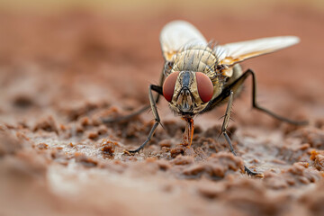Obraz premium a big nasty dirty fly sits on the excrement, generative AI